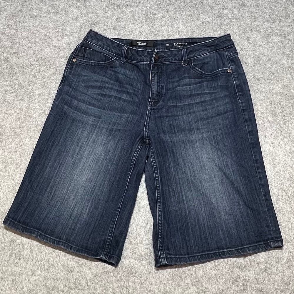 Simply Vera Vera Wang Womens Dark Wash Denim Bermuda Shorts Mid Rise Size 10